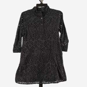 CodeXMode Henley Long Sleeve Eyelet Dress In Black size S